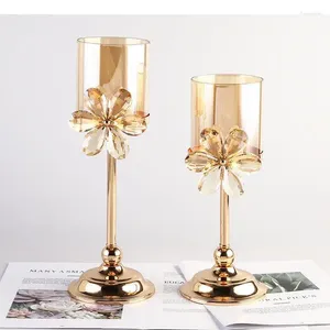 Candle Holders Retro Glass Metal Stand Romantic Candlestick Creative Home Desktop Candelabros Storage Containers Decoration