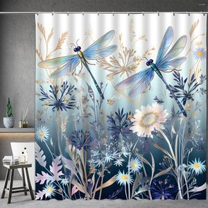 Shower Curtains Floral Dragonfly Curtain Blue Flower Daisy Butterfly Bathtub Partition Home Bathroom Decoration