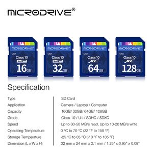 Оптовая стандартная SD -карта 16 ГБ 32 ГБ 64 ГБ 128 ГБ 256 ГБ SDHC/XC C10 Нормальный размер Flash SD Карта памяти для камеры