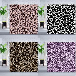 Cortinas de chuveiro cor criativa leopardo cortina gancho textura animal preto branco roxo moderno ponto geométrico banheiro pendurado conjunto