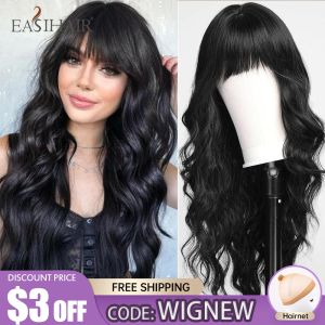 Wigs Easihair Natural Black Long Wave Wave Synthetic Wygs Wigs с челками ежедневно косплей афро -бразильские женщины -парик парик