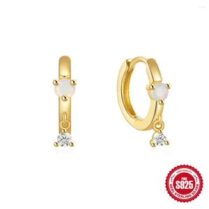 Orecchini a cerchio in argento sterling 925 con zirconi opali, geometrici, per piccole feste di compleanno, gioielli minimalisti, accessori carini da donna