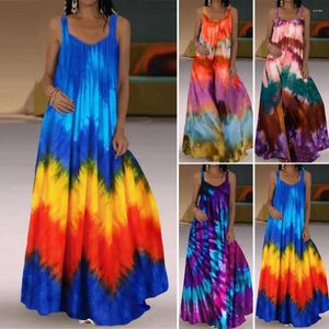 Casual klänningar plus storlek överdimensionerad lång klänning kvinnor tie-dye 3d tryck maxi sommarband off-shoulder stor swing party vestidos