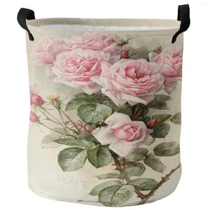 Sacchetti per la biancheria Fiore rosa Rosa Cestino sporco vintage Pieghevole impermeabile Organizzatore per la casa Abbigliamento Deposito di giocattoli per bambini