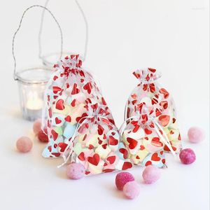 Gift Wrap 20pcs Heart Organza Bags Drawstring Jewellery Pouches Candy Cosmetic Packaging Bag Wedding Christmas Party Decor Supplies