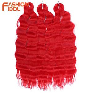 Lena Red Crochet Hair Synthetic vattenvåg flätning 24 tum flätan hög temperatur Fiber Fake 240401