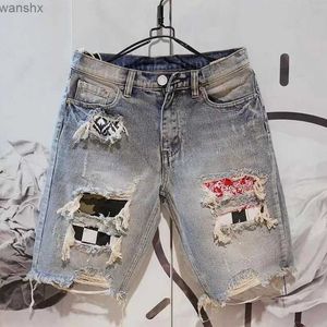 Men's Jeans Summer mens hole denim shorts fashion beggar scratch five piece denim shortsL2404
