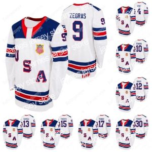 Set Custom Hockey Trikots USA 2021 IIHF WJC Gold Gewinner Jersey 9 Trevor Zegras 30 Spencer Knight Cam York Hunter Skinner Matthew Boldy