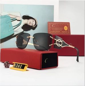 Designer Carttier Solglasögon Rimless Diamond Cut Eyeglass Buffalo Horn Wood Frame Brown Lens Fashion Ins Net Red Climb Library Optimistic Sol de Women Vintage