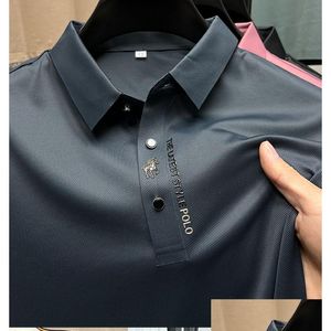 Mens Polos S Summer Business Highend Solid Color High Quality Short Hleeve Shirt Lapel Collar Men Fashion Casual No Trace Printing Dro Dhywz