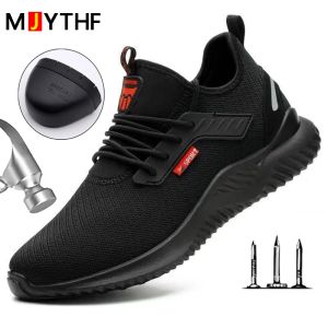 Botas sapatos de segurança homens com tampa de dedo de dedo de aço antismash homem trabalho sapatos tênis tênis leves shoes indestrutíveis à prova de punção