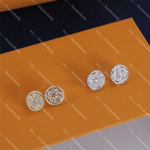 Brincos de designer de trevo de diamante dourado prata cristal studs feminino círculo redondo brincos com caixa festa aniversário