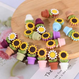 New flower pot sunflower silicone beads food grade silicone diy baby teething glue beads wholesale