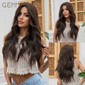 Perucas longas onduladas de cabelo marrom escuro peruca sintética Wigs naturais para as mulheres de válck Cosplay resistente ao calor, uso diariamente peruca feminina