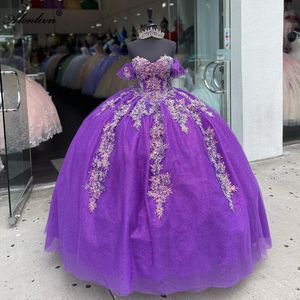 Sparkly Bling Lace Off Shoulder Sleeves Sweetheart Ball Gown Quinceanera Dresses Beading Appliques Floor-Length Prom Evening Party Pageant Birthday Gowns Dress