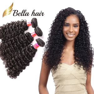 Wefts bella 8a brasilianska hårbuntar dubbel inslag obearbetat mänskligt hår lockigt väv 3 st/parti svart färg kinky förlängningar 8 ~ 30 tum