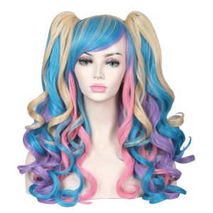 Wigs Gres sentetik cosplay peruklar at kuyruğu ısıya dayanıklı fiber peruk cosplay anime kadınlar için çok renkli uzun dalgalı saçlar parti için