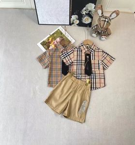 Designer children plaid clothes sets Fashion kids letter printed short sleeve shirts with shorts 2pcs children casual outfits S1289