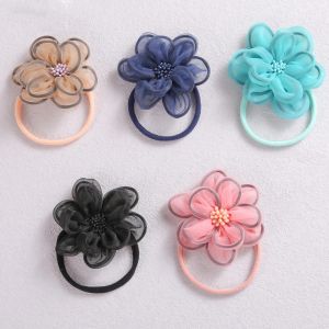 Pearls Chiffon Flower Headband Baby Girls Colorful Nylon Turban Headwrap Infant Newborn Hair Flower Accessories Silk Hairflower