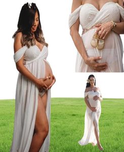 Koronkowa sukienka macierzyńska na Pogogę Sexy Off Front Front Podziel ciążę Kobiety w ciąży Kobiety Maxi Matsity Suknia Poshoot Q5164062