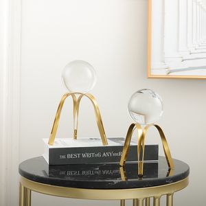 Ornamentos de cristal para decoração de casa, bola de cristal com rack de metal, artesanato de decoração para escritório doméstico