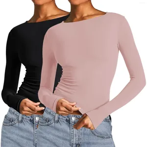 Women's T Shirts Fashion Solid Colour Casual Long Sleeve Pullover Bottom Shirt T-Shirt Tops Three Pack Korean Reviews Many Clothes