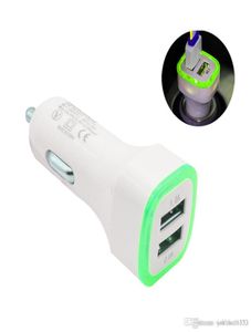 Universal LED Light Dual USB Car Charger 5V 21A 2 Ports Car Phone Chargers Adapter för iPhone 11 Pro Samsung S10 Tablet Smart Dev9616250