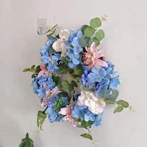 Flores decorativas linda guirlanda sazonal vibrante hortênsia para decoração de parede porta flor falsa com detalhes casa casamento fazenda