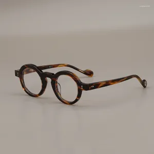 サングラスフレーム品質ヴィンテージラウンドアセテートメガネフレームメン眼鏡女性デザイナーブランド韓国の日本の手作りアイウェア