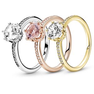 I 925 Sterling Silver Ring for Women Original Clear Fittling Crown Solitaire Wedding Rose Gold Crystal Luxury SMYCKE 240402