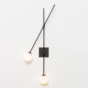 벽 램프 포스트 현대식 LED 라이트 블랙 골든 아이언 유리 볼 글로벌 로비 침실을위한 대기업