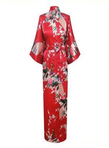 Bütün kırmızı Çinli kadınlar ipek rayon elbiseleri uzun seksi gecelikler yukata kimono banyo pijama feminino artı xxx3964924