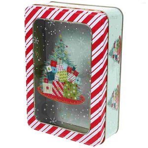 Storage Bottles Cake Square Transparent Windowed Christmas Themed Tinplate Box Gift Baking Cookie Candy Packaging Boxes Supplies