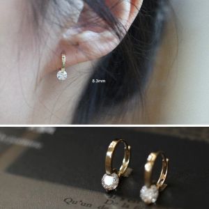 Küpe 9K Saf Altın Küpe Basit Moda Zirkon Dairesi Kulak Yüzük Yuvarlak Kemik Mizaç Sevimli Vahşi Güzel Kadın Kız Altın Kulak Mücevher