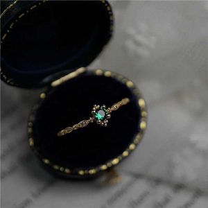 Band Rings Ruifan Luxury Jade Green Cubic Zircon Gold 925 Sterling Silver Ring Open Thin Ring Womens Wedding Jewelry YRI202