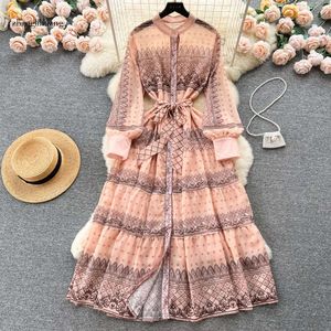 New Casual Dresses Fashion Palace Printed Dress Women Spring Summer Long-Sleeved Single-Breasted Party Clothes Vestidos De Fiesta 2023