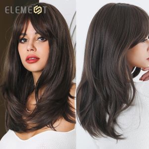 Wigs New Synthetic Long Straight Wigs Black Brown Wigs with Side Bangs Heat Resistant Lady Wigs for African American Women Hair