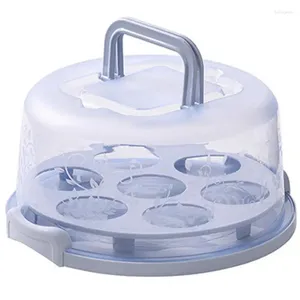Storage Bottles Cake Holder Portable 7-Slot Carrier Cupcake W/ Handle & Lid For Pies Cakes Container