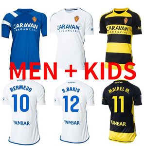 23 24 حقيقية Zaragoza Raton Mens Soccer Jerseys 2023 2024 Narvaez Zapater Bermejo Francho Home Away 3rd Short Sleeve Football Dorts Aworms Aumonds Men Kids Kids