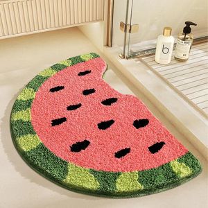 Carpets Flocking Fruit Watermelon Shape Absorbent Non Slip Foot Mat Cartoon Bathroom Door Entrance Carpet