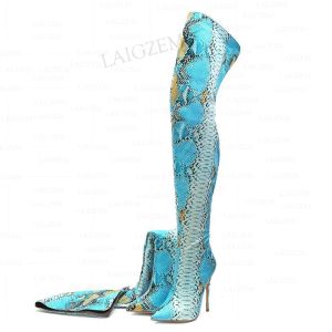 Buty Laigzem Women High Boots Snake Back Zipper Stiletto High Heele Buts Stiefel Ladies Buty Woman Large Size 37 39 42 45