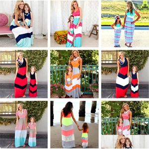 Abiti coordinati per la famiglia 10 colori Abito da madre figlia Abiti da mamma a righe Look e stile bohémien Consegna a domicilio Baby Kids Maternit Dhrwr