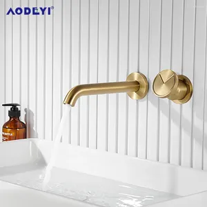 Rubinetti per lavandino del bagno Rubinetto per lavabo Rubinetto a parete Ottone nero opaco con maniglia singola e set in oro spazzolato con acqua fredda