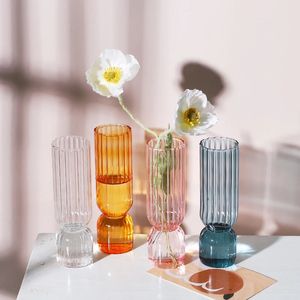 Nordic Glass Vase Colored Transparent Flower Arrangement Container Plant Hydroponic Flower Vase Desktop Ornament Home Decoration 240329