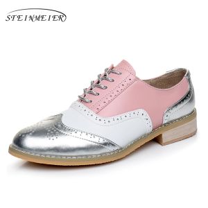 Oxfords Genuine Leather Women Women Oxford Luxury Sapats Flats Flats Handmados Sapatos planos rosa Lace Up Sapatos vintage Mulher Spring Summer 2022