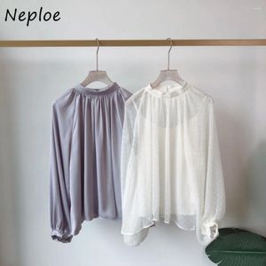 Женские блузки Neploe с круглым вырезом и рукавами-фонариками, комплекты темпераментных комплектов из шифона на слинге, простые блузки, японская мягкая универсальная рубашка