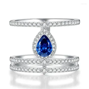 Cluster-Ringe S925 SilverRing One Pear Shaped Tansania Blue 5 7 Water Drop Style Fashion Vielseitiger Ringschmuck