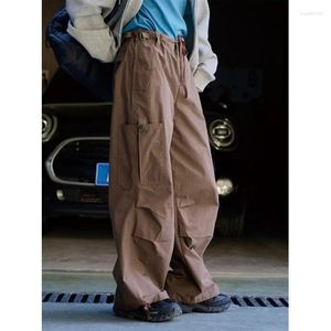 Damenhose Damen Cargohose mit weitem Bein, lässig, Armeegrün, Frühling, Straße, Tasche, lockere, dünne, dünne Hose, Kaffee, Streetwear, Kordelzug, Baggy