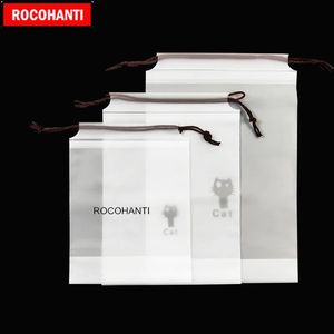 50x Custom Waterproof Plastic Transparent Drawstring Storage Bag for Travel Shoes and Clothes Cosmetic Gift Packaging Pouch 240327
