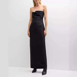 The Row 24 Womens Spring/Summer High end Dresses with Bra Draping pleats Strapless and a waist cinched A-line long dress